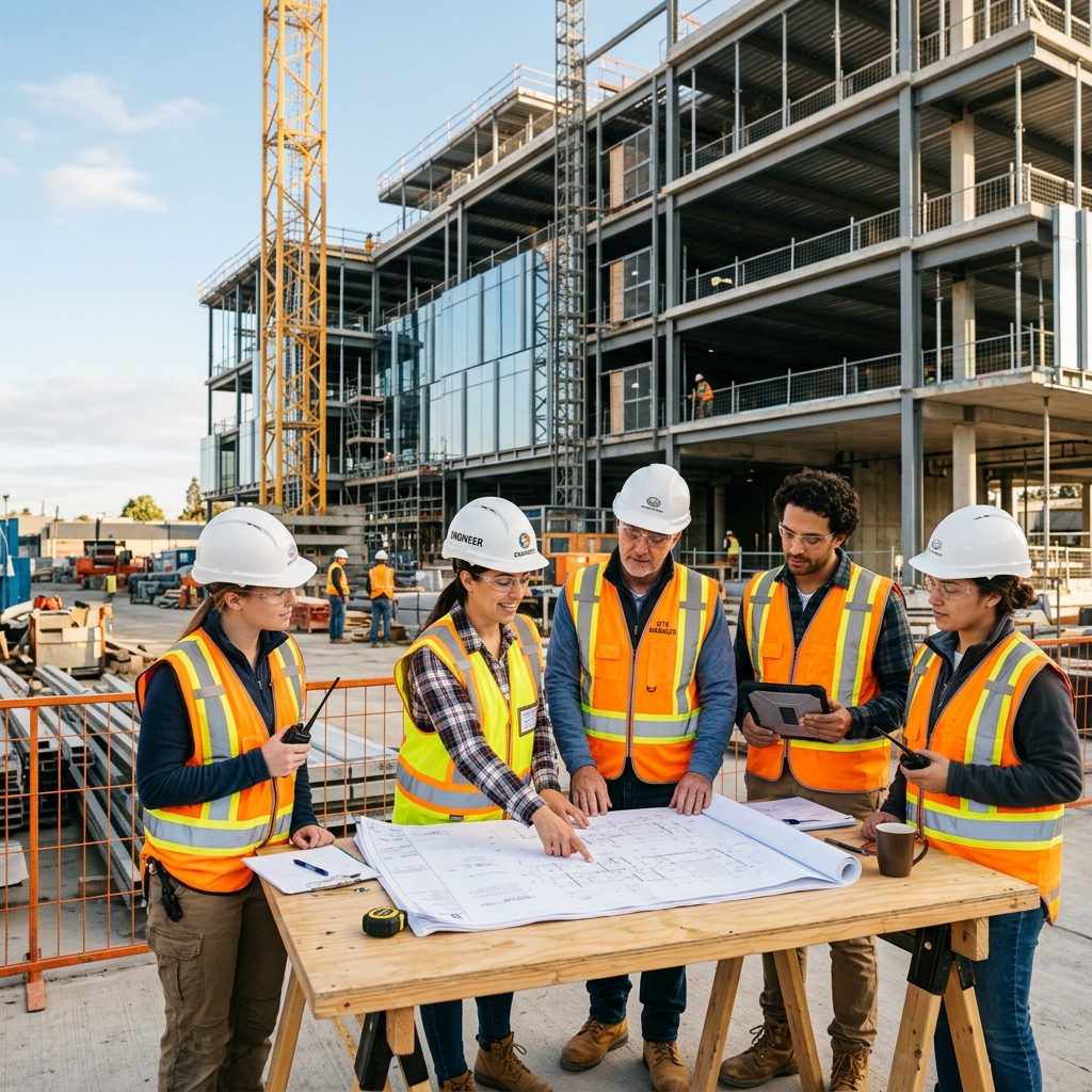 Align Solutions Engineers on site inspecting blueprints